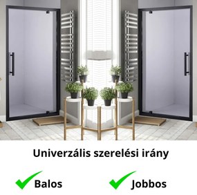 Stuxi Torino Black 120 cm széles nyílóajtós zuhanyajtó 6 mm vastag vízlepergető biztonsági üveggel, fekete elemekkel, 200 cm magas