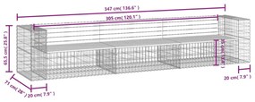 tömör fenyőfa gabion kerti pad 347x71x65,5 cm