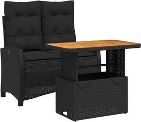 vidaXL 2 részes fekete polyrattan kerti étkezőgarnitúra párnával