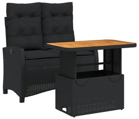 vidaXL 2 részes fekete polyrattan kerti étkezőgarnitúra párnával
