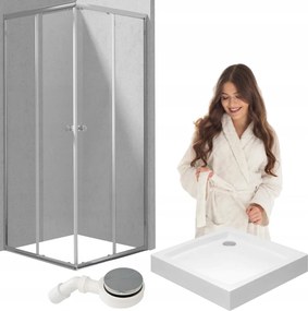 Krómozott szögletes zuhanykabin szett 90cm-es zuhanytálcával és szifonnal