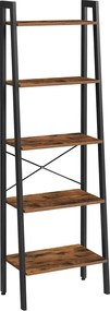 Könyvespolc, 5 szintes létrapolc, 56x34x172 cm, rusztikus barna