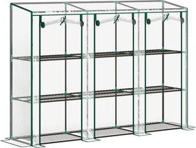 Outsunny Kicsi Üvegház Kültéri Üvegház 3 Polcos, Felgördíthető Cipzáros Ajtókkal és Acél Vázszerkezettel 215x46x151 cm Átlátszó | Aosom