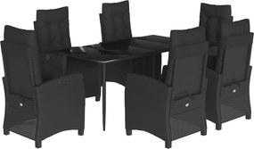 vidaXL 7 részes fekete polyrattan kerti étkezőgarnitúra párnával