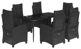 vidaXL 7 részes fekete polyrattan kerti étkezőgarnitúra párnával