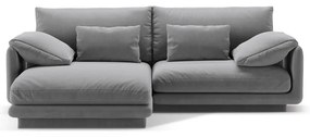 Világosszürke bársony sarokkanapé (bal oldali-heverő résszel) Torino – Micadoni
