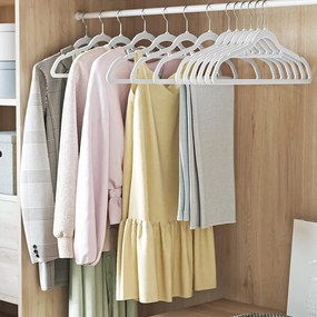 Csúszásmentes bársony vállfák nyakkendőtartóval 20 db, fehér