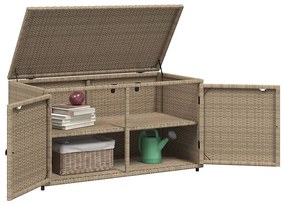 bézs polyrattan kerti tárolószekrény 110 x 55 x 60,5 cm