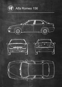 Poszter Alfa Romeo 156 Retro Patent Séma Blueprint