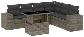 vidaXL 7 részes szürke polyrattan kerti ülőgarnitúra párnákkal