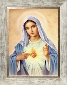 Mária Szíve Vallásos Kép Fehér Díszített Keretben 30X40