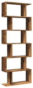 6 szintes antik fa színű fa elválasztó könyvespolc 70x24x193 cm