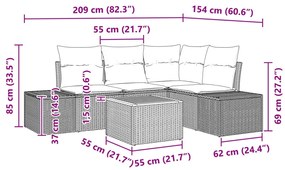 Kertibútor Szett 5 Darab Fekete és Krém Poli rattan párnákkal