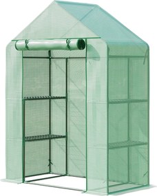 Outsunny Foliage Üvegház 6 Polccal, Belépős Kert Shed Zöldség Ház Növény Ház Roll-up Bejárattal, Hideg Tálca Zöld 141 x 72 x 191 cm | Aosom