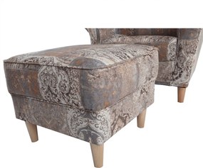 Füles fotel puffal, szövet vintage minta, ASTRID