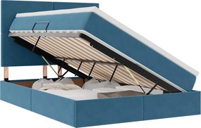vidaXL Ágy tárolóval és matraccal Sötét kék 140 x 200 cm Bársony