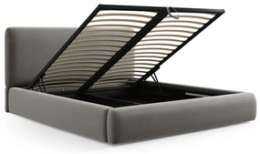 Szürke kárpitozott ágyneműtartós franciaágy ágyráccsal 160x200 cm Colonel – Cosmopolitan Design