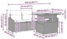 5 részes Kerti étkezőszett párnákkal Bézs Poli rattan Akác