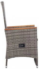 2 db szürke dönthető háttámlás polyrattan kerti szék párnával