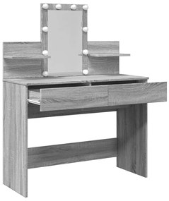 szürke sonoma színű fésülködőasztal LED-del 100 x 40 x 130 cm