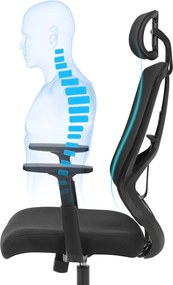 Ergonomikus irodai szék deréktámasszal, állítható fejtámlával és kartámasszal, fekete