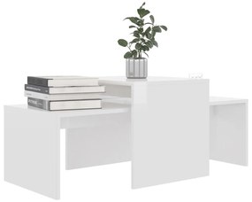 Magasfényű fehér szerelt fa dohányzóasztal szett 100x48x40 cm
