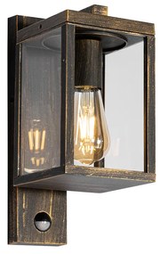 Kültéri fali lámpa antik arany mozgásérzékelővel IP44 - Charlois