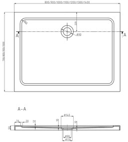 Mexen SLIM - Téglalap alakú zuhanytálca 130x100x5cm + arany szifon, fehér, 40101013G