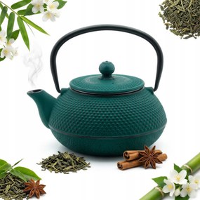 Öntöttvas Teáskanna 0,8 L Zöld Teafőzővel Acél Teaszűrő