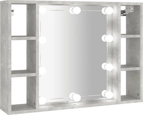 vidaXL betonszürke tükrös szekrény LED-ekkel 76 x 15 x 55 cm