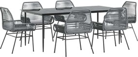 vidaXL 7 részes szürke polyrattan üveg kerti étkezőgarnitúra párnával