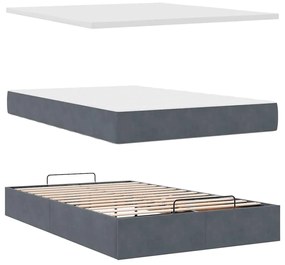 sötétszürke bársony ottomán ágy matraccal &amp; LED-ek 120x190cm