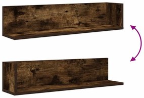 2 db füstös tölgy színű szerelt fa fali polc 75 x 16,5 x 16,5cm
