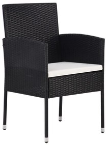 3 darabos kerti étkező szett párnákkal - Fekete poli rattan