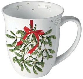 Karácsonyi porcelán bögre 400 ml Mistletoe with bow white