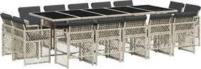 vidaXL 15 részes szürke polyrattan kerti étkezőgarnitúra párnákkal