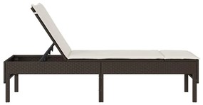 barna polyrattan napozóágy párnával 55x200x44 cm