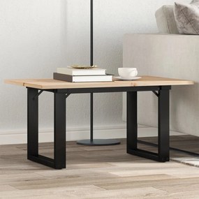 Tömör fenyőfa és acél dohányzóasztal O-vázzal 80x50x40 cm