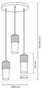 Csillár zsinóron GLAM 3xE27/60W/230V