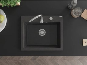 Mexen Elix gránit mosogató 1-medencés 600 x 500 mm, fekete pöttyös, króm szifon - 6525601005-76