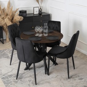 Kerek Étkezőasztal Dió/Fekete Színben LAUREN 90 cm