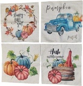 Ycoll Díszpárnahuzat lenvászon 50x50 cm őszi motívum bézs 4 db-os szett