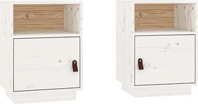 vidaXL 2 db fehér tömör fenyőfa éjjeliszekrény 40 x 34 x 55 cm