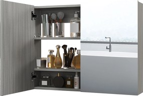 HOMCOM fali tükrös fürdőszobai szekrény, 80 x 15 x 60 cm, dupla ajtó, állítható polcok, szürke | Aosom
