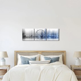 Kép - Panoráma a városra, kék-szürke (órával) (90x30 cm)