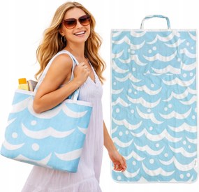 Strandtörölköző Kék Frottír 2in1 Nyaraló Strandtáska 100% Pamut