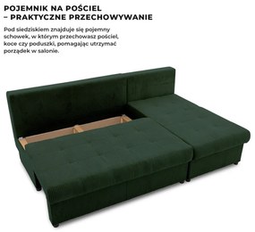 Venezia sarokkanapé, kordbársony, univerzális oldal, bonell töltet, zöld