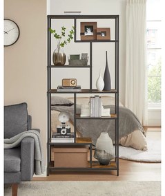 Könyvespolc, 6 szintes könyvespolc 30 x 80 x 180 cm, rusztikus barna és fekete