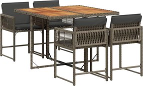 vidaXL 5 részes szürke polyrattan kerti étkezőgarnitúra párnával