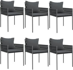 vidaXL 6 db fekete polyrattan kerti szék párnával 54x61x83 cm